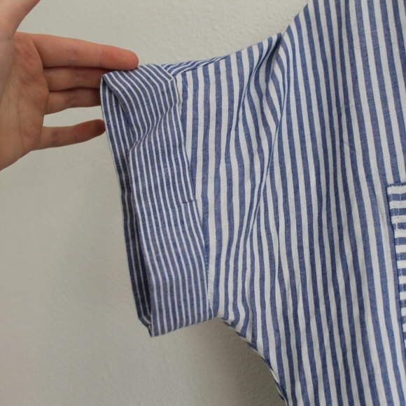 Blue/White Stripped Oversize Button Up Blouse - Picture 7 of 7